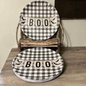 SHABBY CHIC PRE OWNED SET OF 8 BOO Black BUFFALO PLAID MELAMINE PAPER PLATES